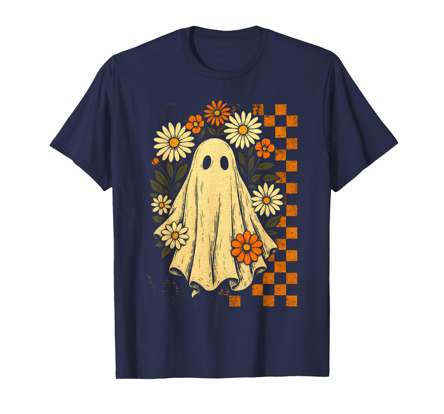 Vintage Floral Ghost Groovy Halloween Spooky Girls Women T-Shirt