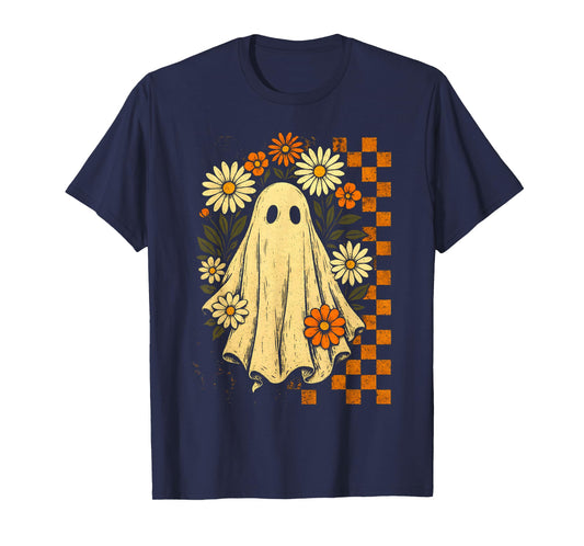 Vintage Floral Ghost Groovy Halloween Spooky Girls Women T-Shirt