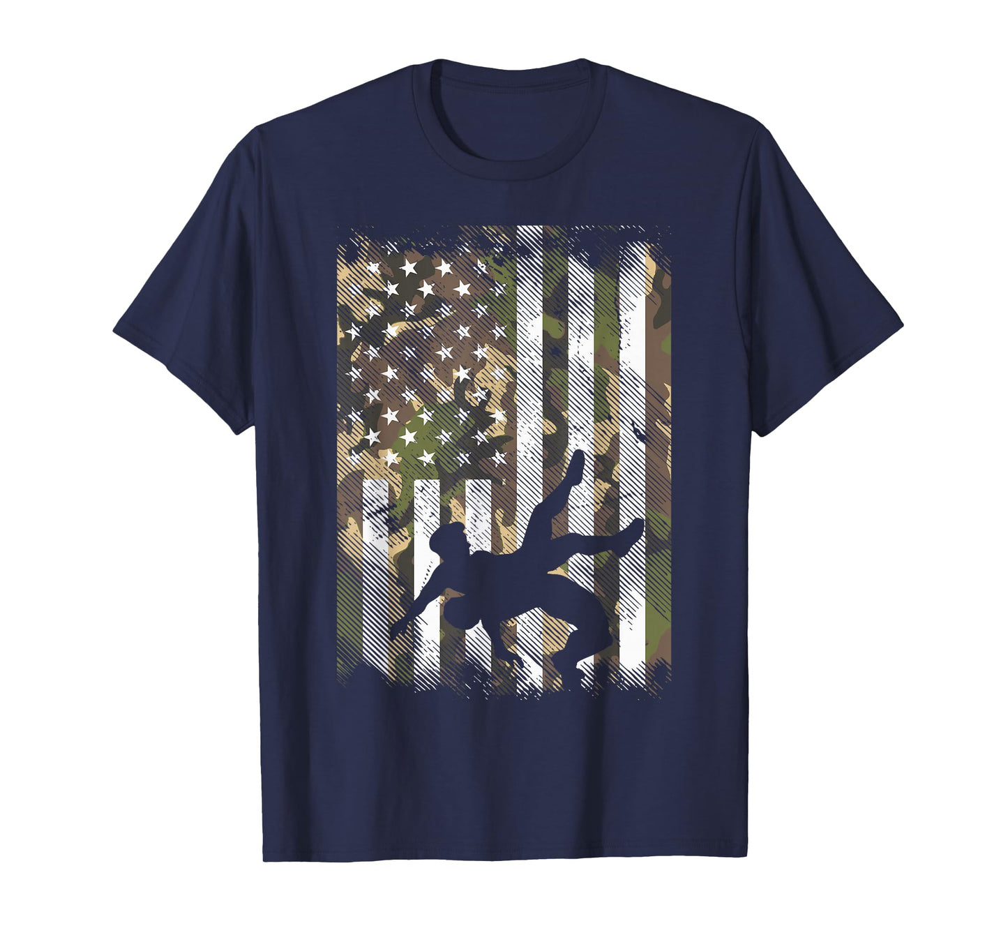 Wrestling Camo US Flag Wrestler Patriot Men Boys Kids Women T-Shirt