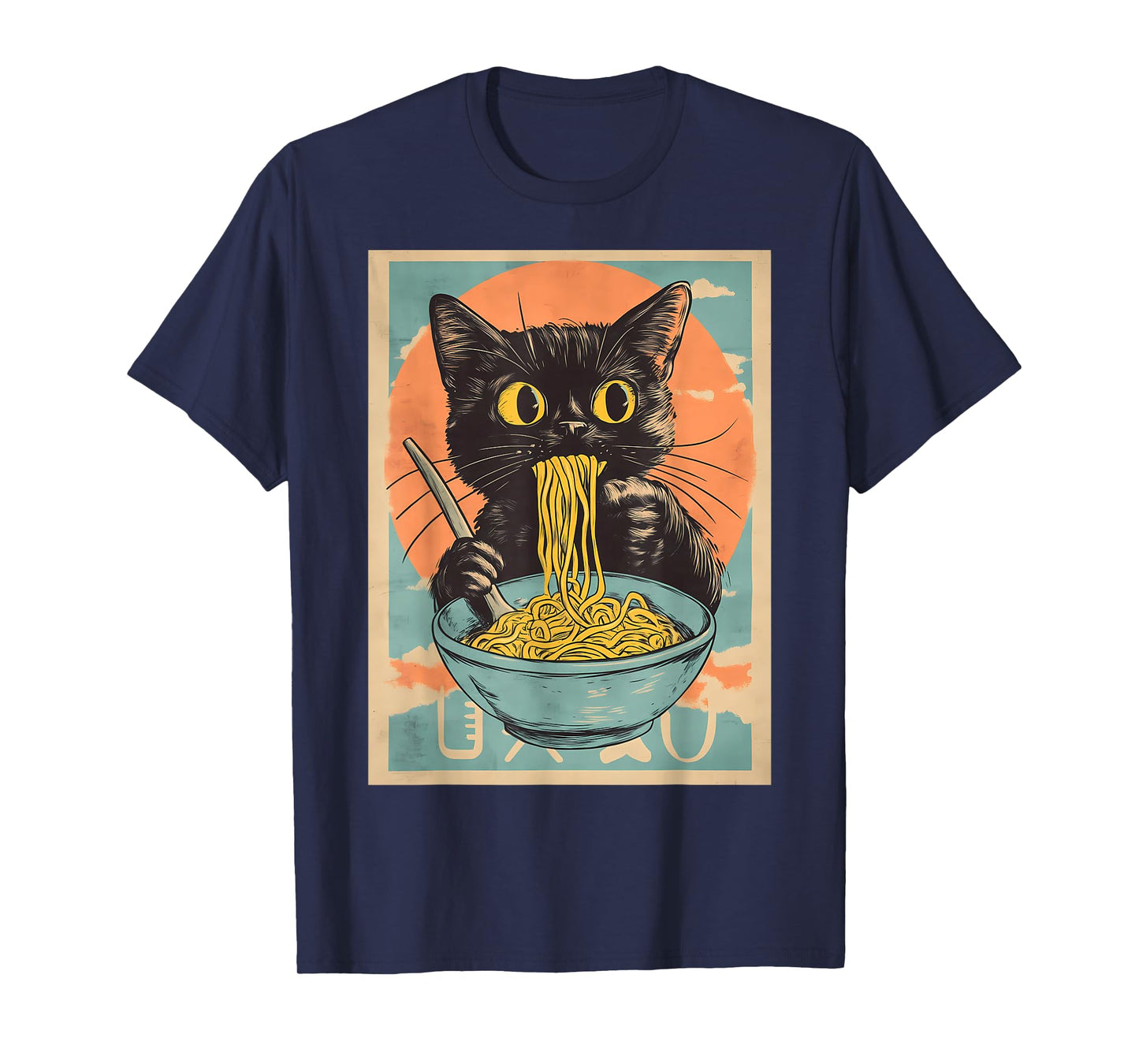 Anime Cat Ramen Japanese Funny Graphic Tees Kawaii Cat T-Shirt