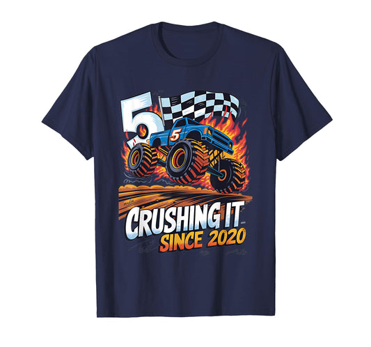 Crushing It Since 2020 5th Birthday Kids Monster Truck T-Shirt