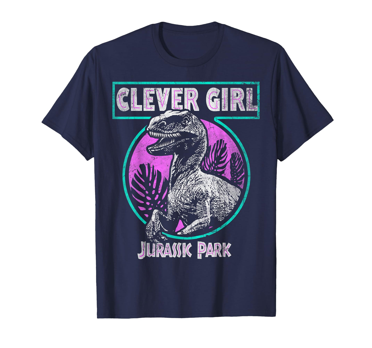 Jurassic Park Distressed Teal Raptor Clever Girl Short Sleeve T-Shirt