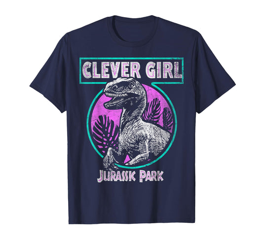 Jurassic Park Distressed Teal Raptor Clever Girl Short Sleeve T-Shirt