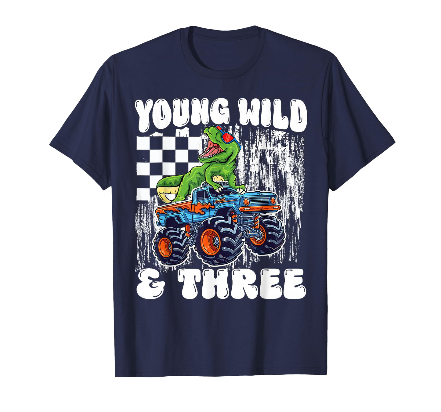 3rd Birthday Dinosaur Monster Truck Young Wild and Three T-Shirt