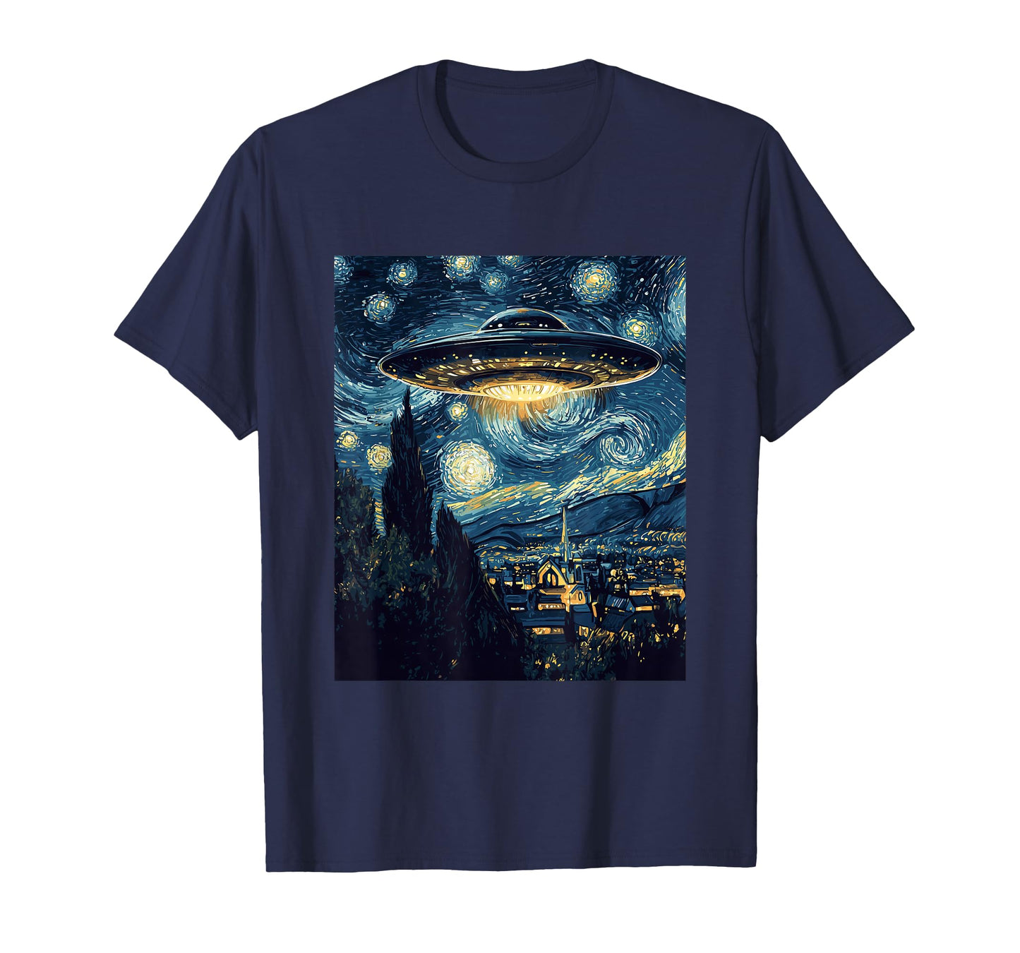 UFO Aliens Flying Saucer - Van Gogh Style - Starry Night T-Shirt