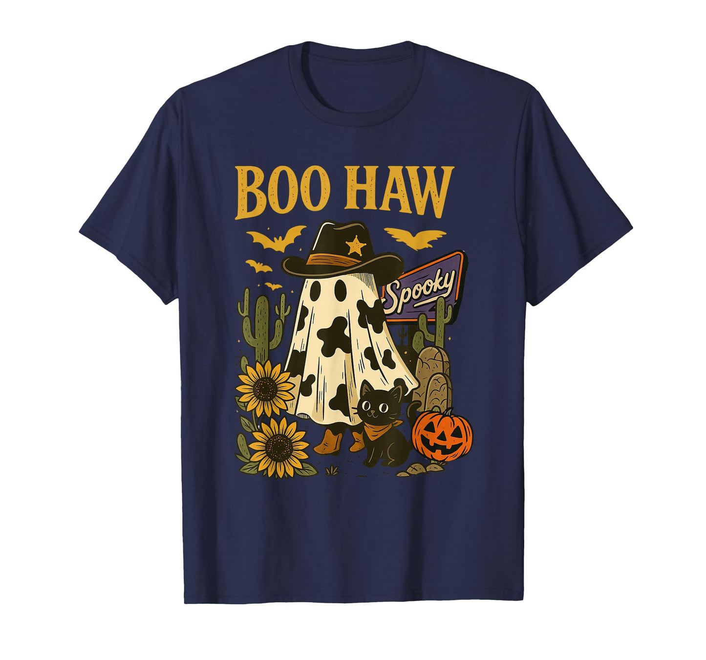 Boo Haw Funny Cowboy Ghost Western Spooky Halloween T-Shirt