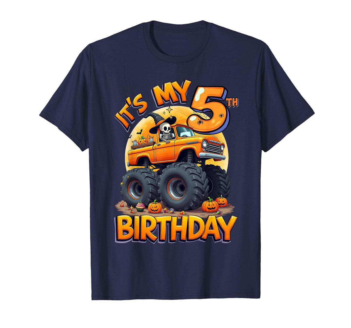 Kids It's My 5th Birthday Boy Halloween Monster Truck T-Shirt