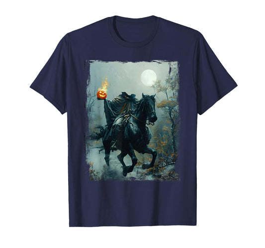 Headless Horseman Pumpkin Face Halloween Horror Vintage T-Shirt