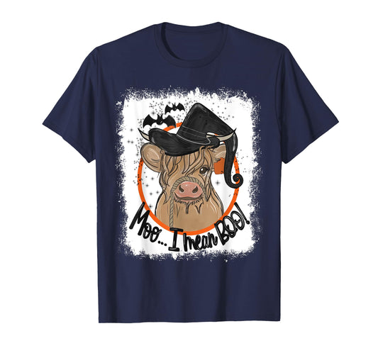 Moo I Mean Boo Ghost Witch Cow Bleached Funny Halloween T-Shirt