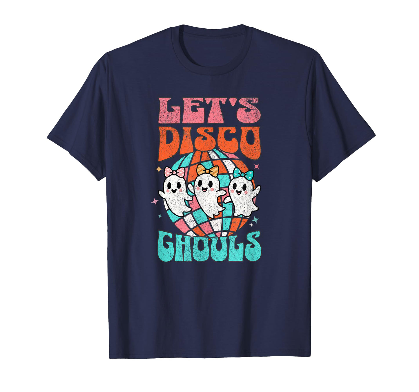 Let's Disco Ghouls Cute Coquette Ghosts 70s Disco Ball T-Shirt