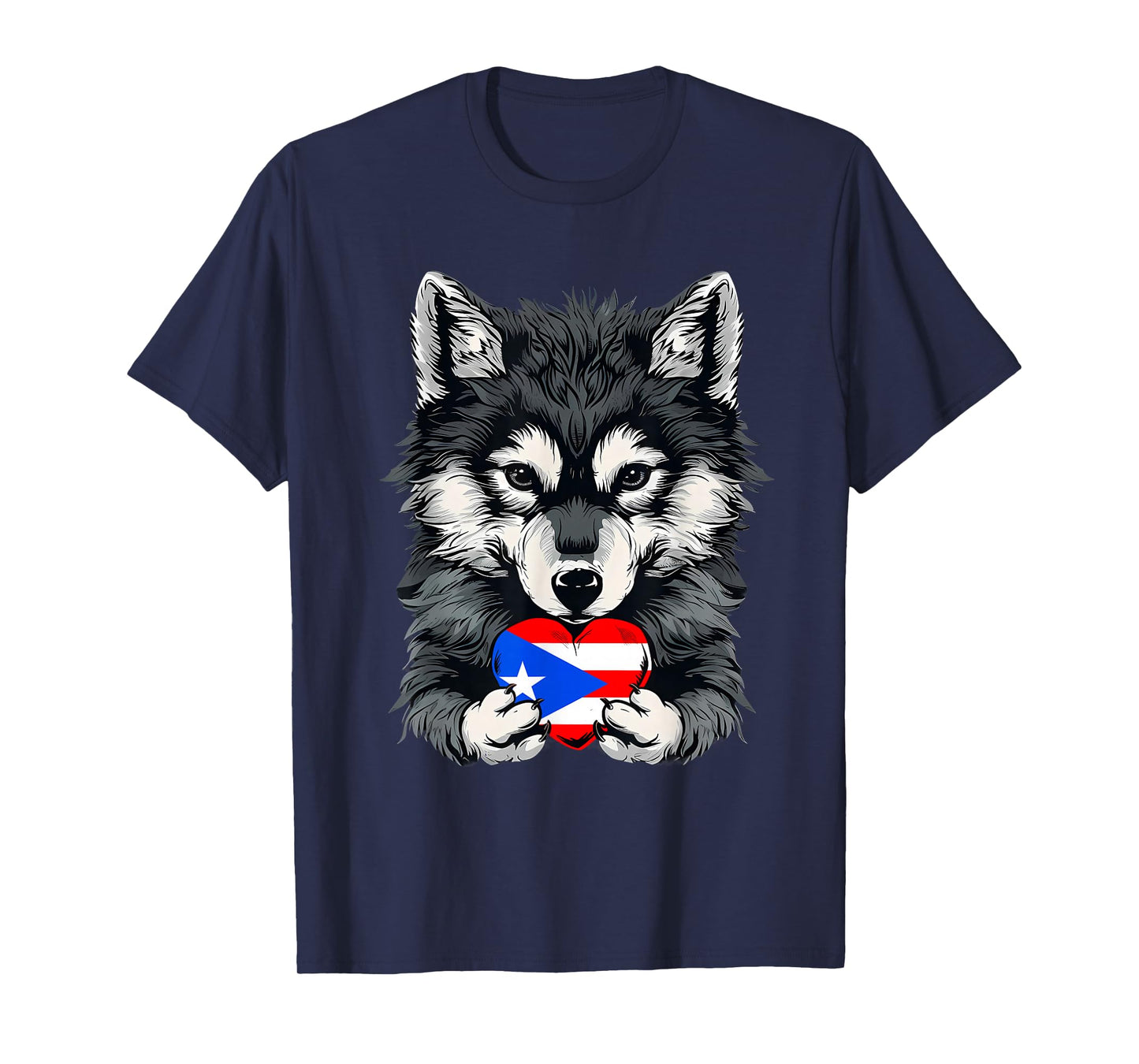 Puerto Rico Heart Cute Wolf Boricua Puerto Rican Roots T-Shirt