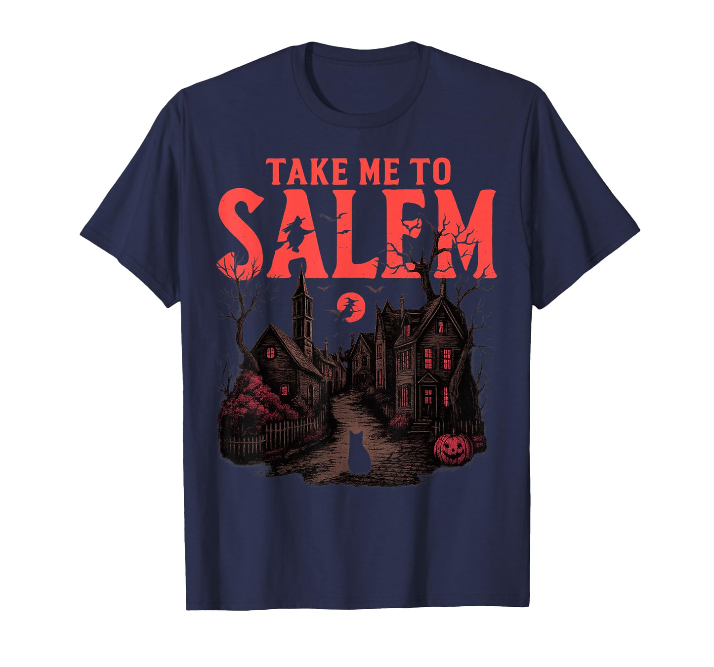 Take Me to Salem Black Cat Halloween Retro Vintage Salem Tee T-Shirt