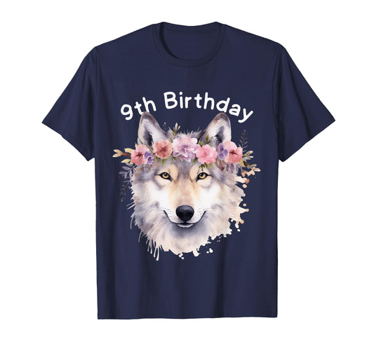 9th Wolf Birthday Nine years Girl Wolf Pack Party Wolves Kid T-Shirt