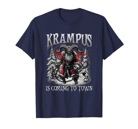 Horror Funny Krampus is Coming to Town Dark Humor Christmas T-Shirt