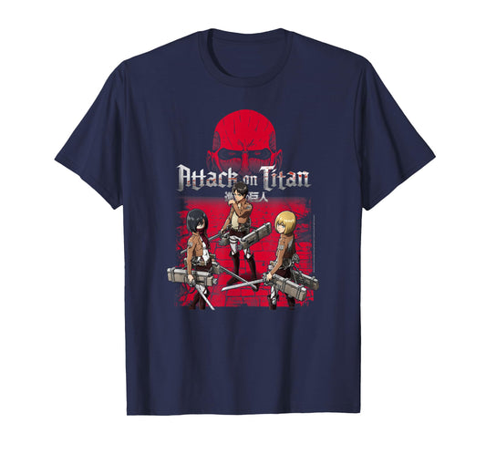 Attack on Titan 3 Main Characters Red Background Anime T-Shirt