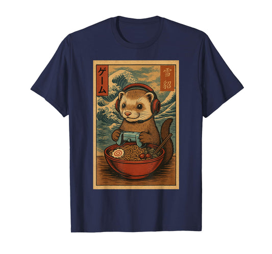 Kawaii Anime Gamer Ferret Ramen Retro Japanese Gaming Funny T-Shirt