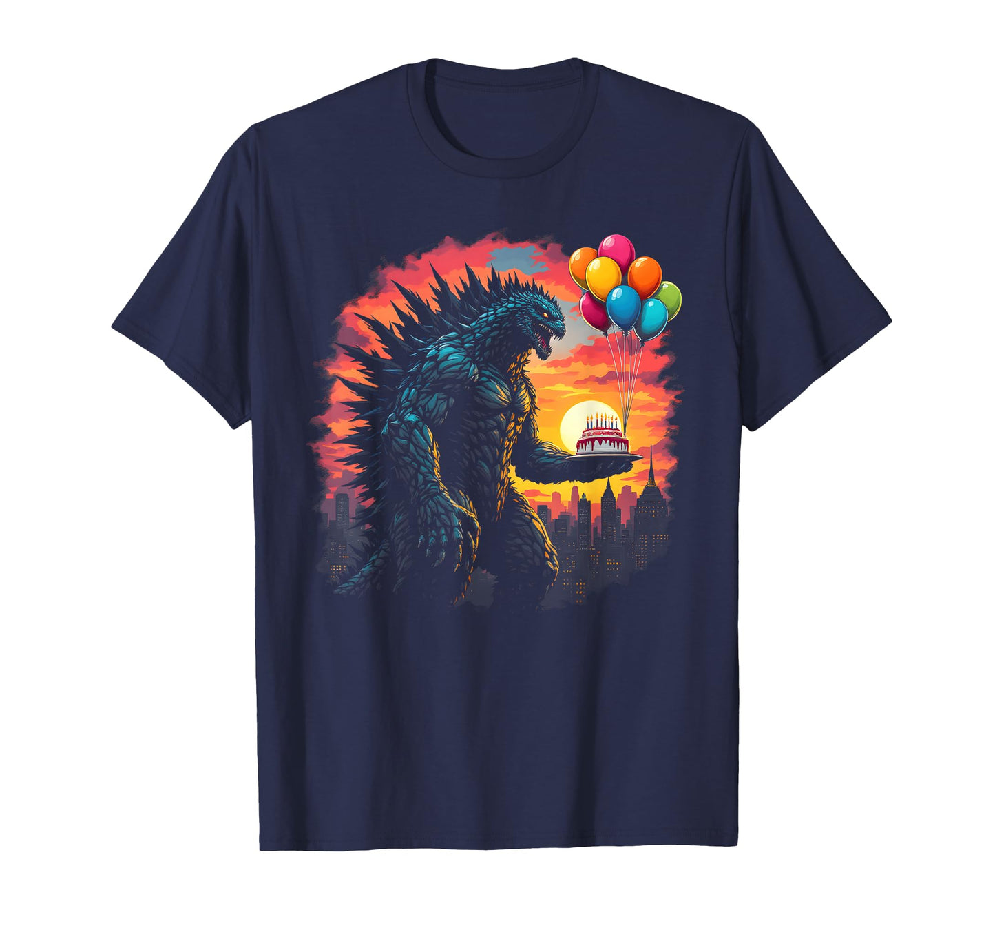 Kaiju Balloon And Cake Funny Japanese Monster Lover Birthday T-Shirt