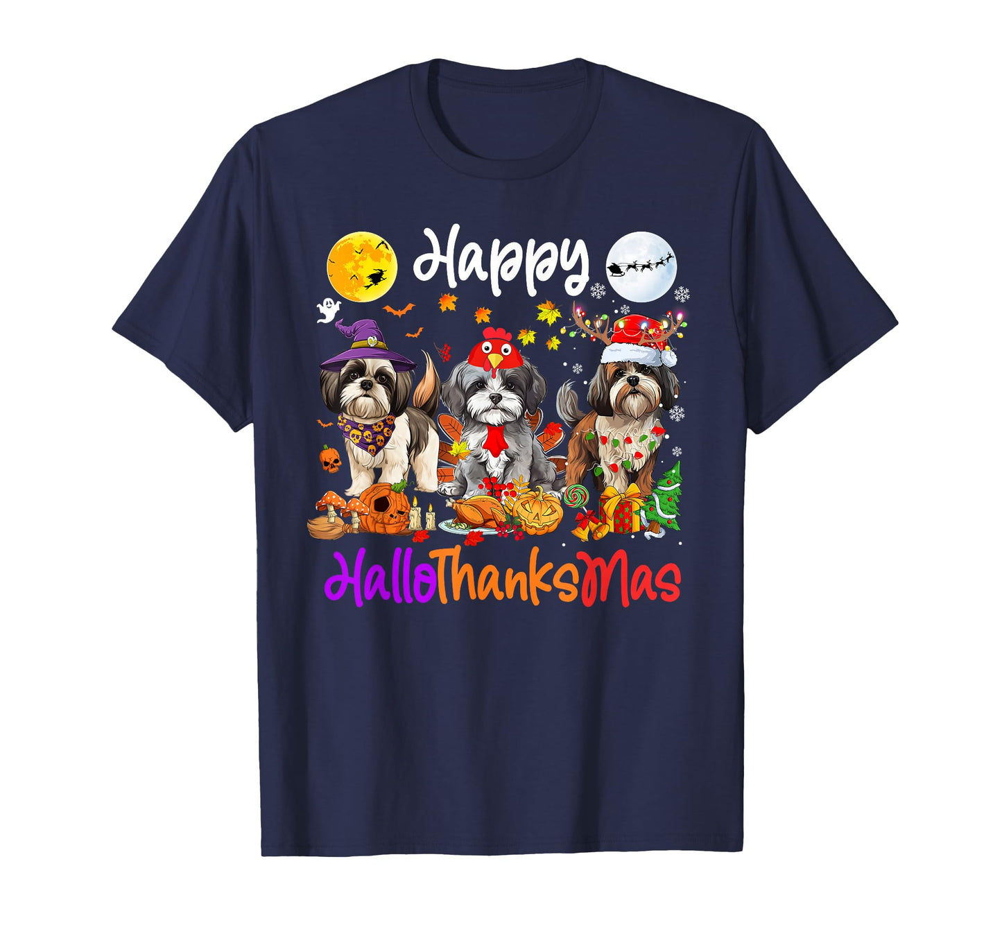 Halloween Thanksgiving Christmas Shih Tzu Dog Hallothanksmas T-Shirt