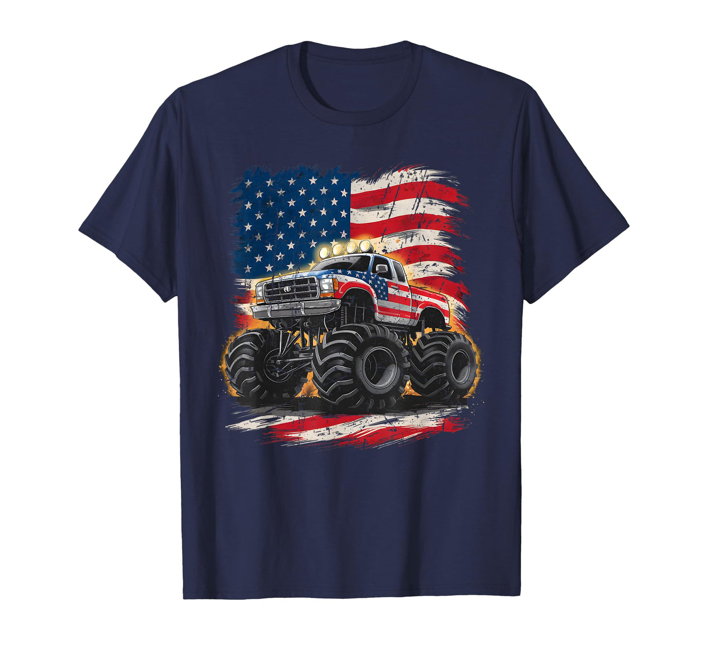 Monster Truck USA Flag American T-Shirt