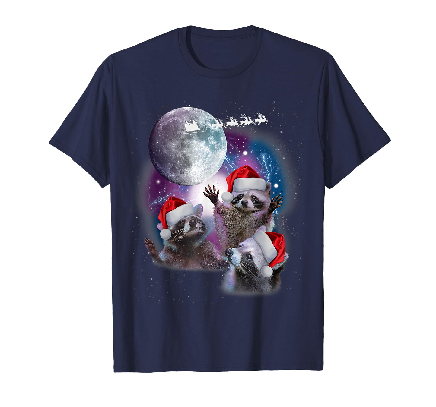 3 Racoon Moon Howling Christmas Santa Racoon Lover Men Women T-Shirt