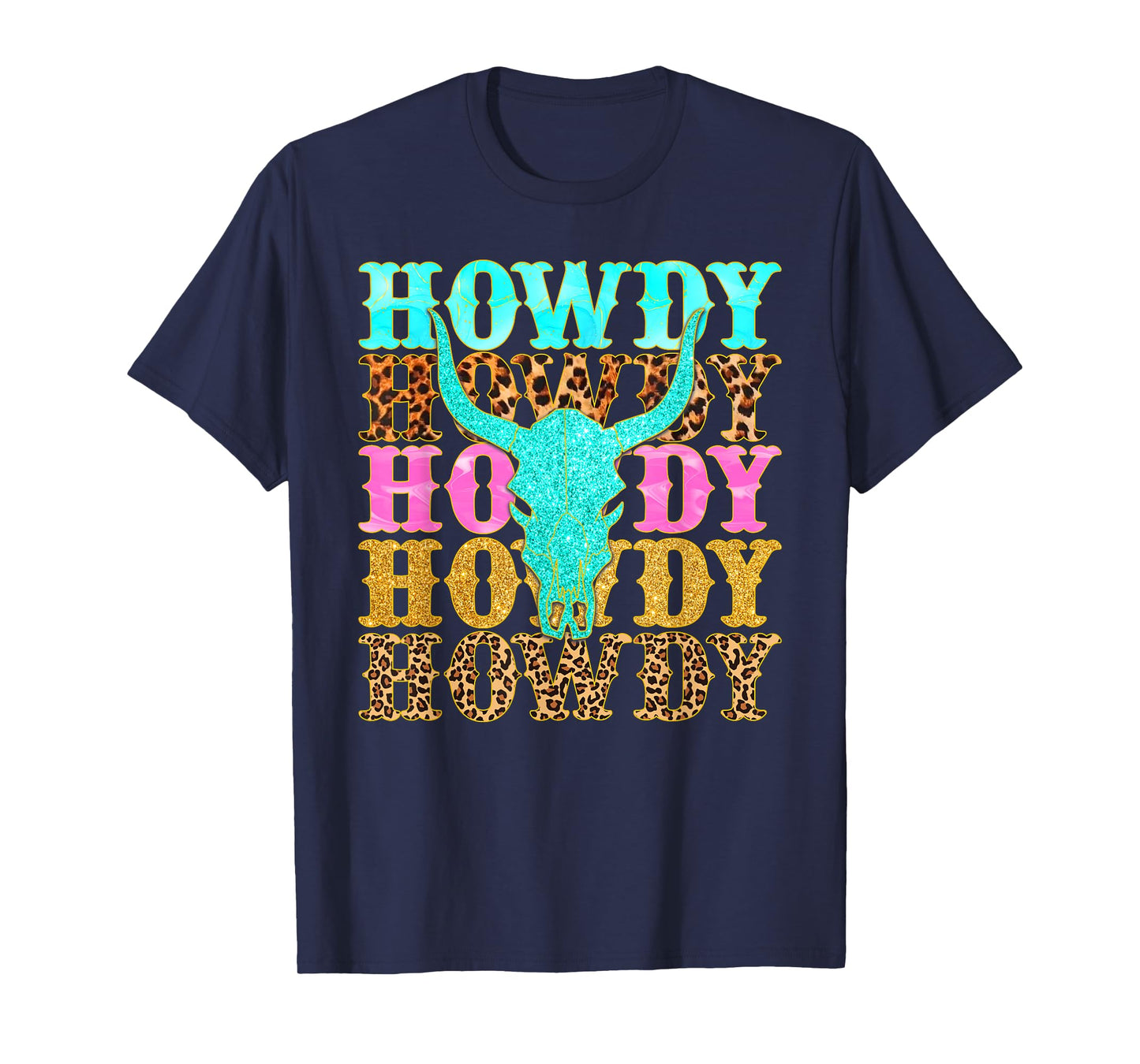 Western Country Leopard Howdy Bull Skull Cowgirl Rodeo T-Shirt