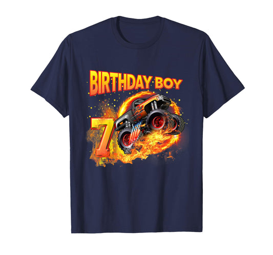 Kids 7th Birthday Shirt Boy Monster Truck Boys Party T-Shirt