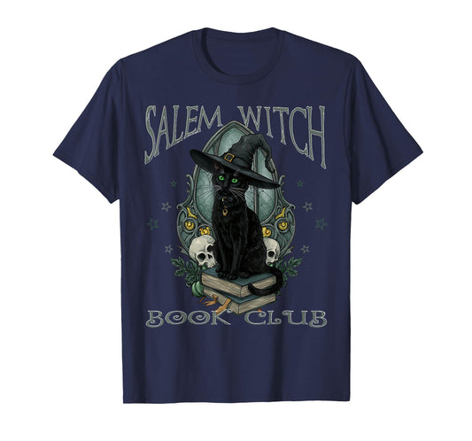 Salem Witch Book Club Black Cat Reading Witchy Halloween Men T-Shirt
