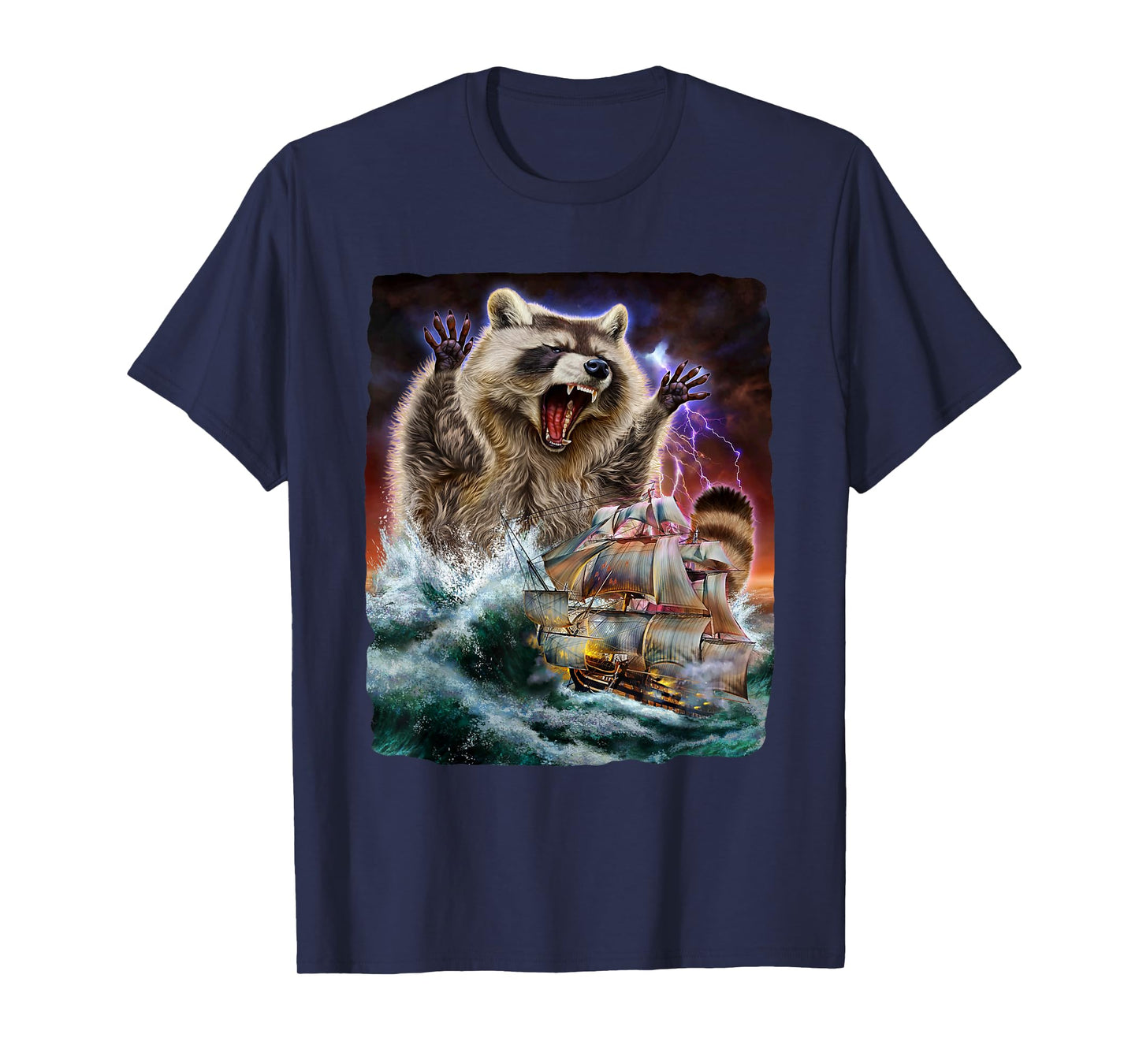 Monster Raccoon as Kraken Attack a War Ship at High Seas T-Shirt