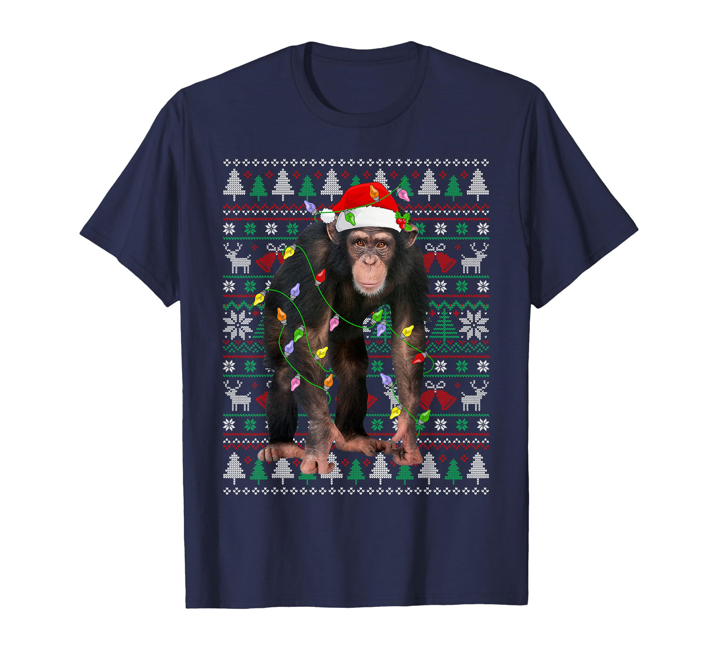 Chimpanzee Christmas Sweater Santa Hat Ugly Xmas Pajama T-Shirt