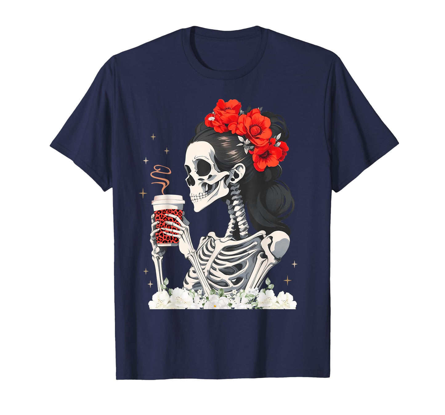 Skeleton Messy Bun Coffee Funny Costume Mom Women T-Shirt