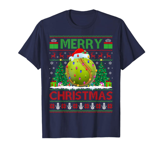 Softball Ugly Christmas Sweater Sports Player Lights Xmas T-Shirt