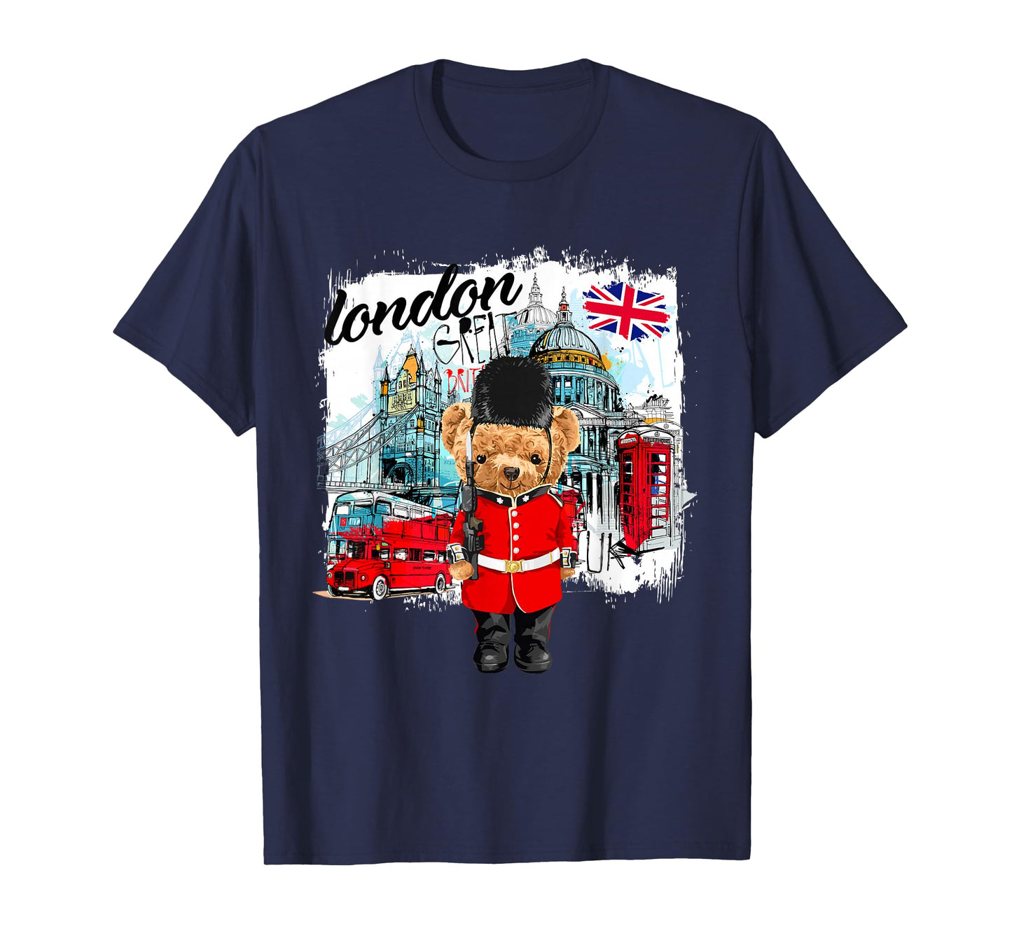 London Teddy Bear Queen Guard Illustration Graphic Cartoon T-Shirt