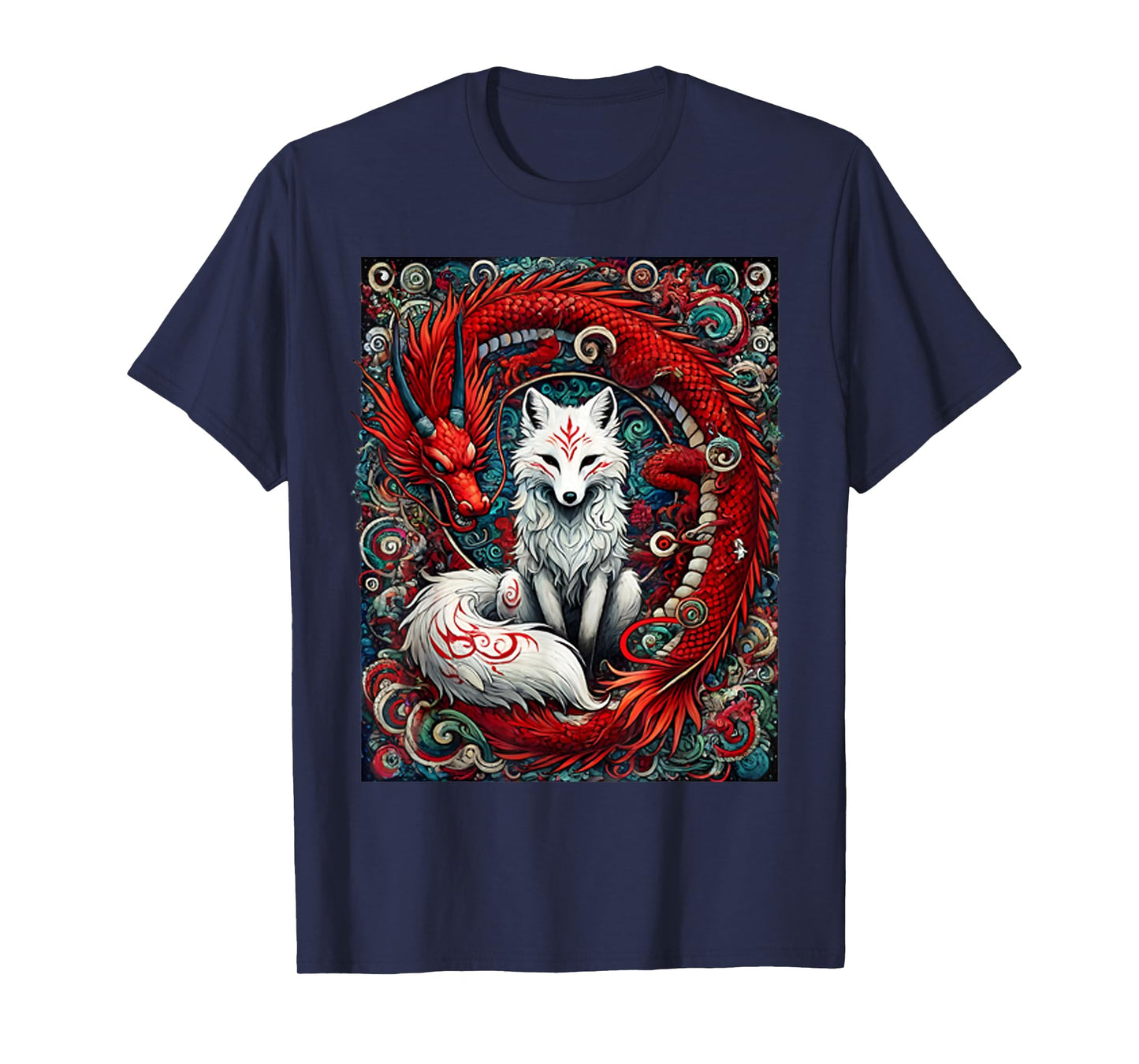 Japanese Mystical Nine-Tailed Fox Kitsune Dragon Foxes T-Shirt