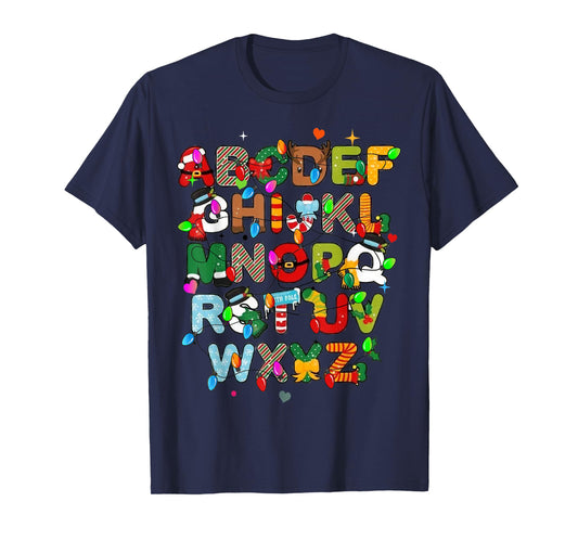 ABCs Learning Kindergarten Teacher Christmas Lights Alphabet T-Shirt for Men Women Kids