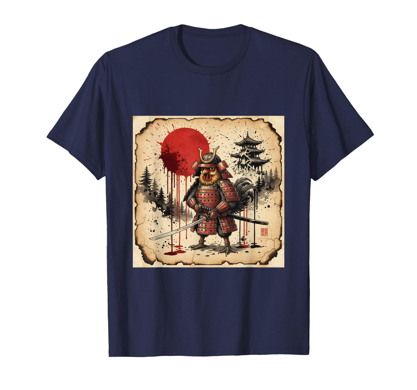 Samurai Rooster Chicken Warrior Japanese Parody Art T-Shirt
