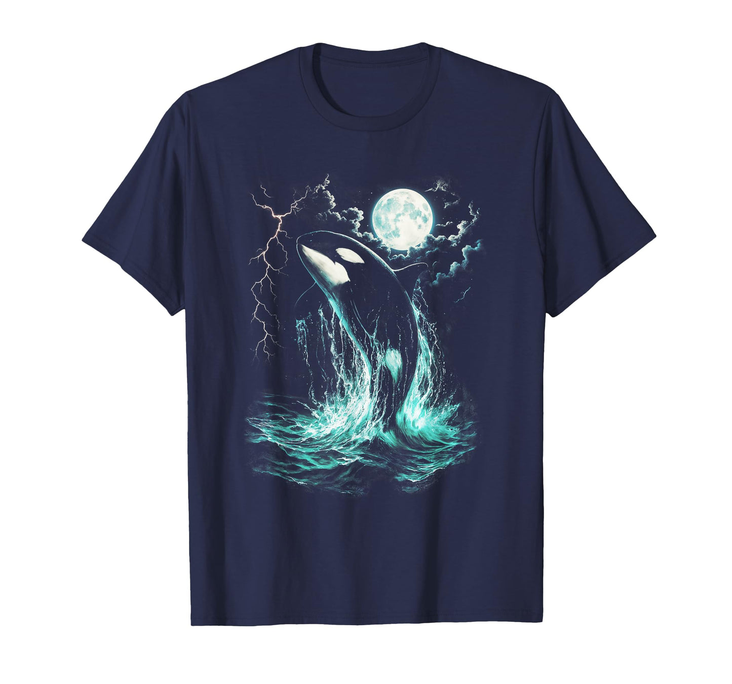 Orca Midnight Vintage Moonlight Ocean Lightning Men Boy Kids T-Shirt