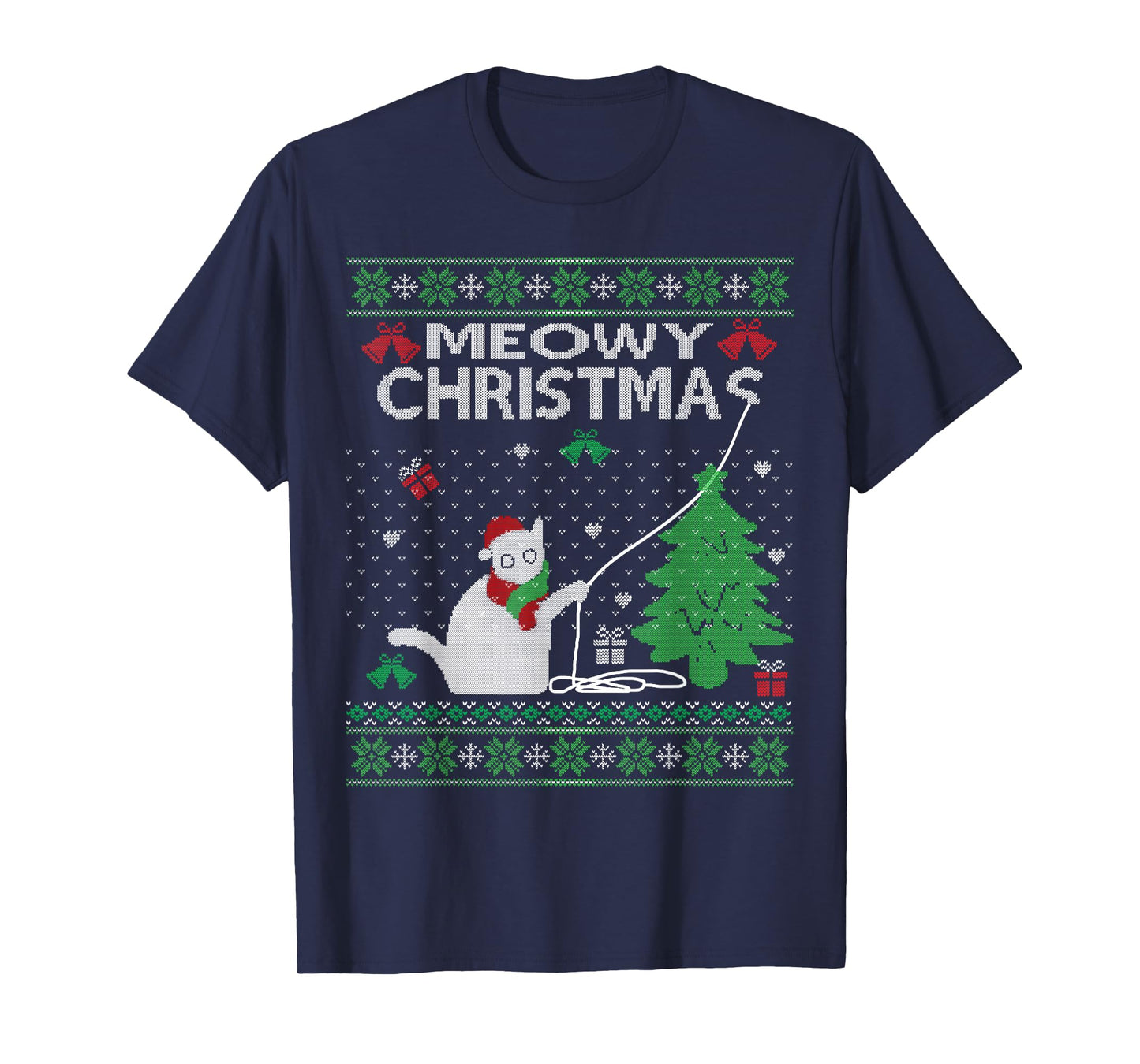 Funny Meowy Christmas Cats Xmas Cute Cat Lover Ugly Sweater T-Shirt