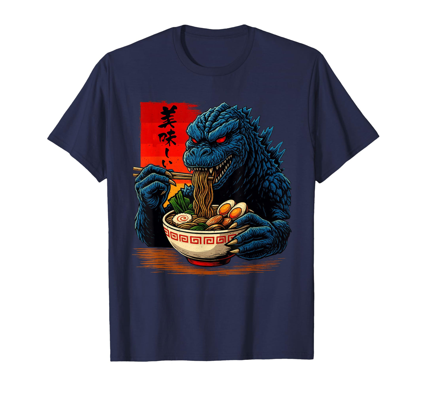 Funny Kaiju Eating Ramen Japanese Monster Lover Birthday Boy T-Shirt