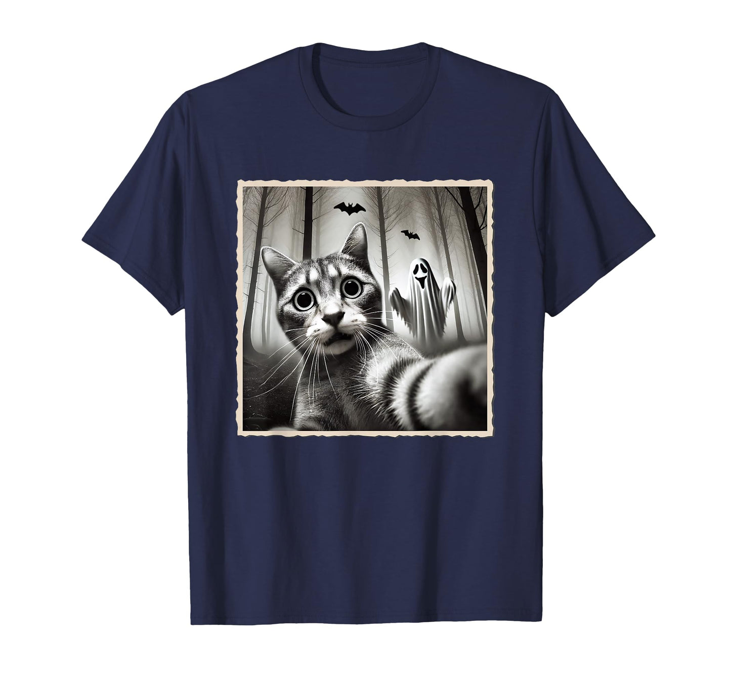 Halloween Cat Selfie With Ghost | Funny Halloween & Spooky T-Shirt