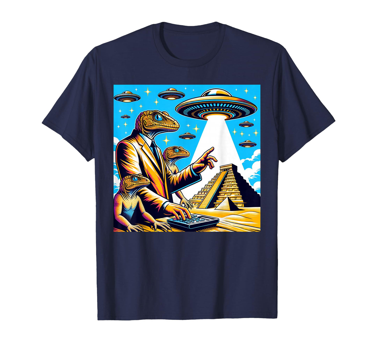 Lizard Conspiracy Theory UFO Chichen Itza Mexican Pyramids T-Shirt