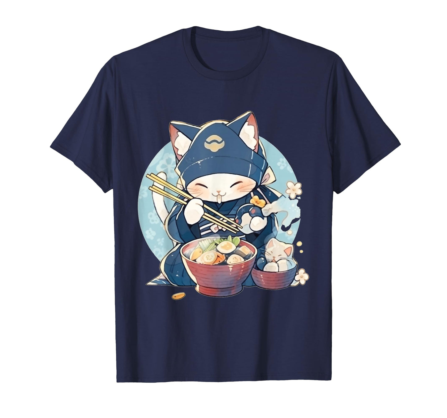 Japanese Art Ramen Cat Ninja Ukiyo-e Anime Style Samurai Cat T-Shirt