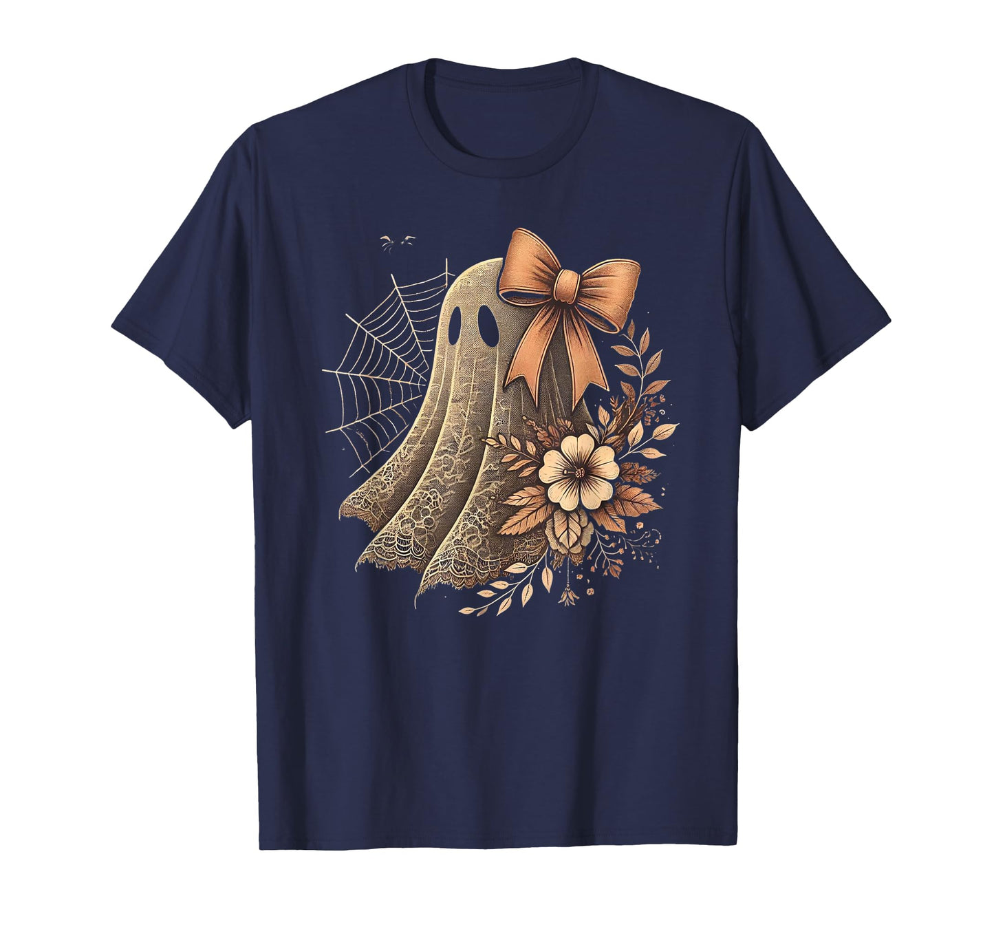 Cute Coquette Bow Ghost Halloween Flower Ghost Spooky Ghost T-Shirt