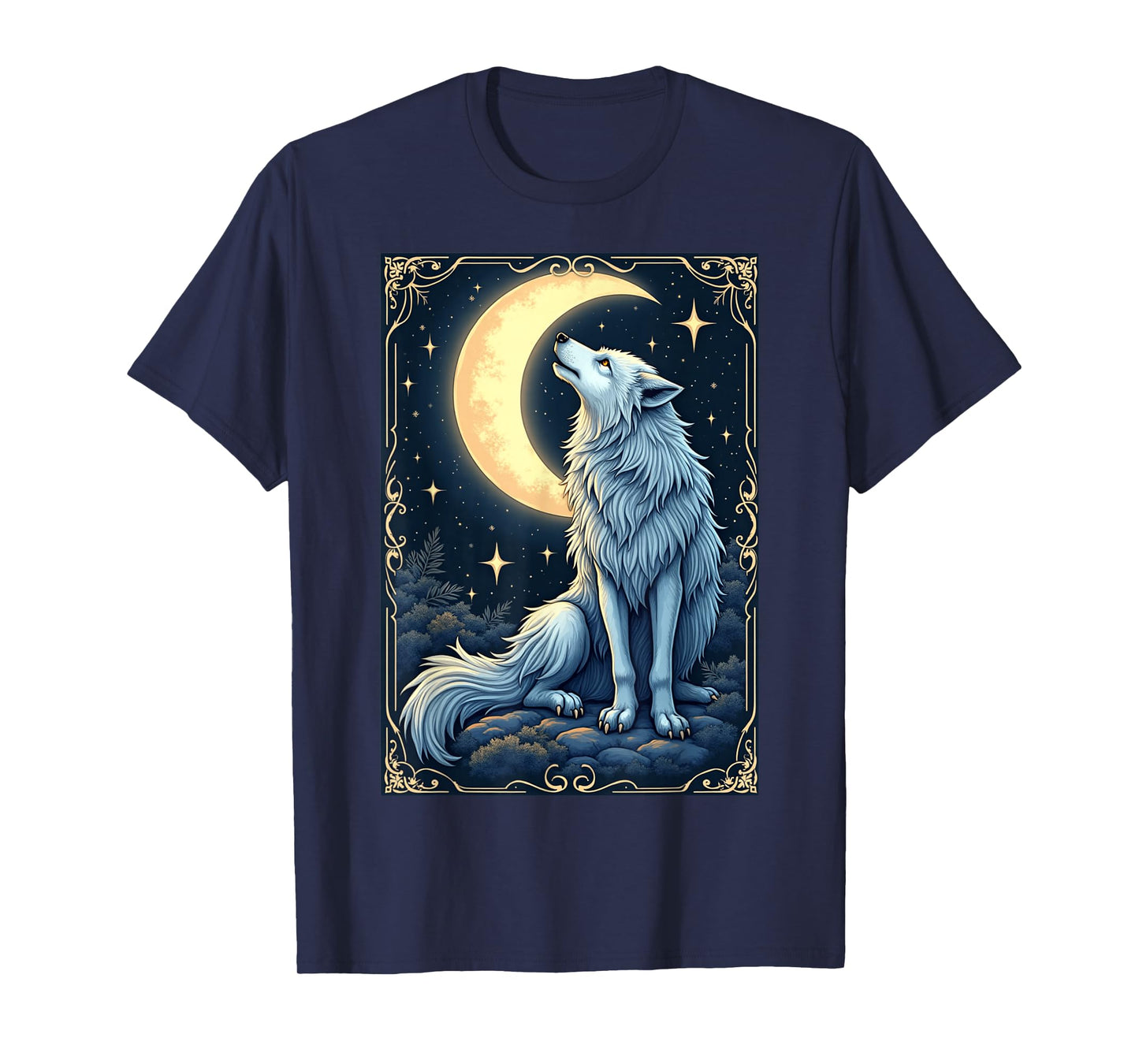 Wolf Howling Moon Celestial Mystical Nature Gothic Animal T-Shirt