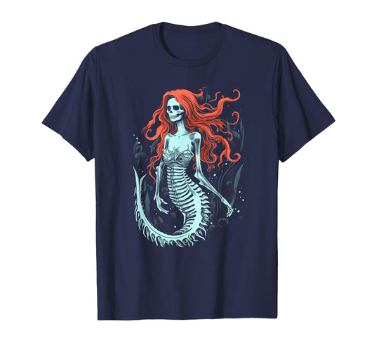 Zombie Mermaid Scary Costume Skeleton Fantasy Spooky Party T-Shirt