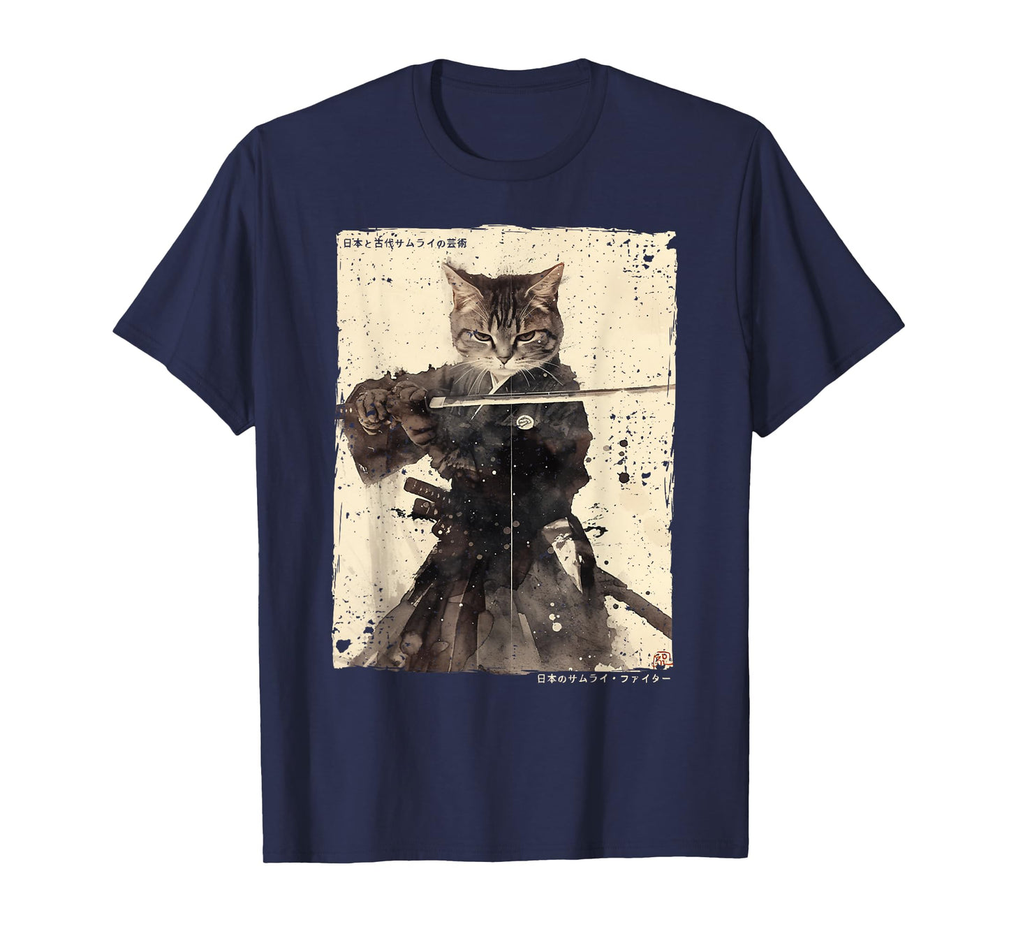 Samurai Cat Warrior Ukiyo Ink Artwork Cat Samurai T-Shirt