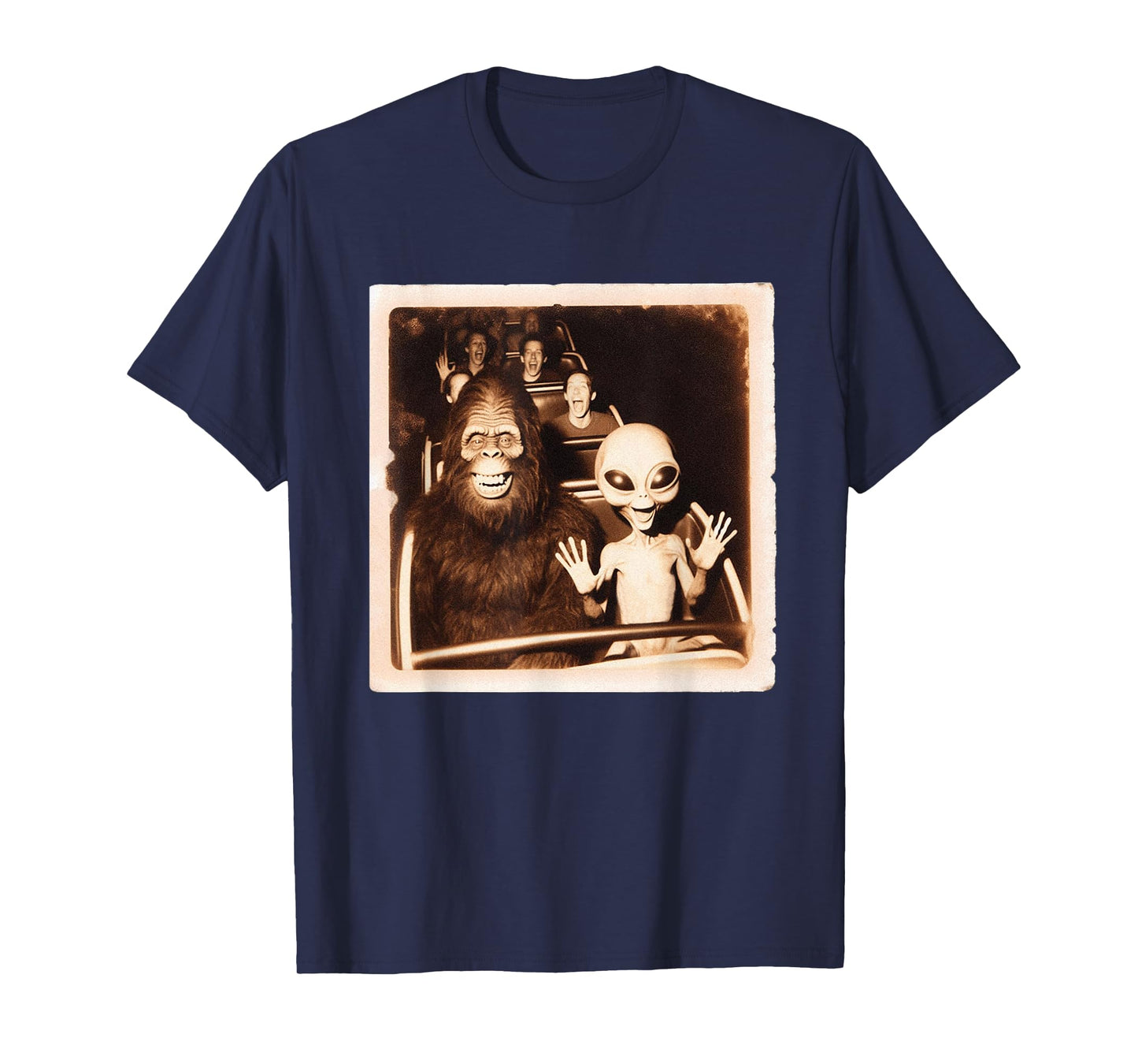 Roller Coaster Funny Alien Bigfoot Thrills at Amusement Park T-Shirt