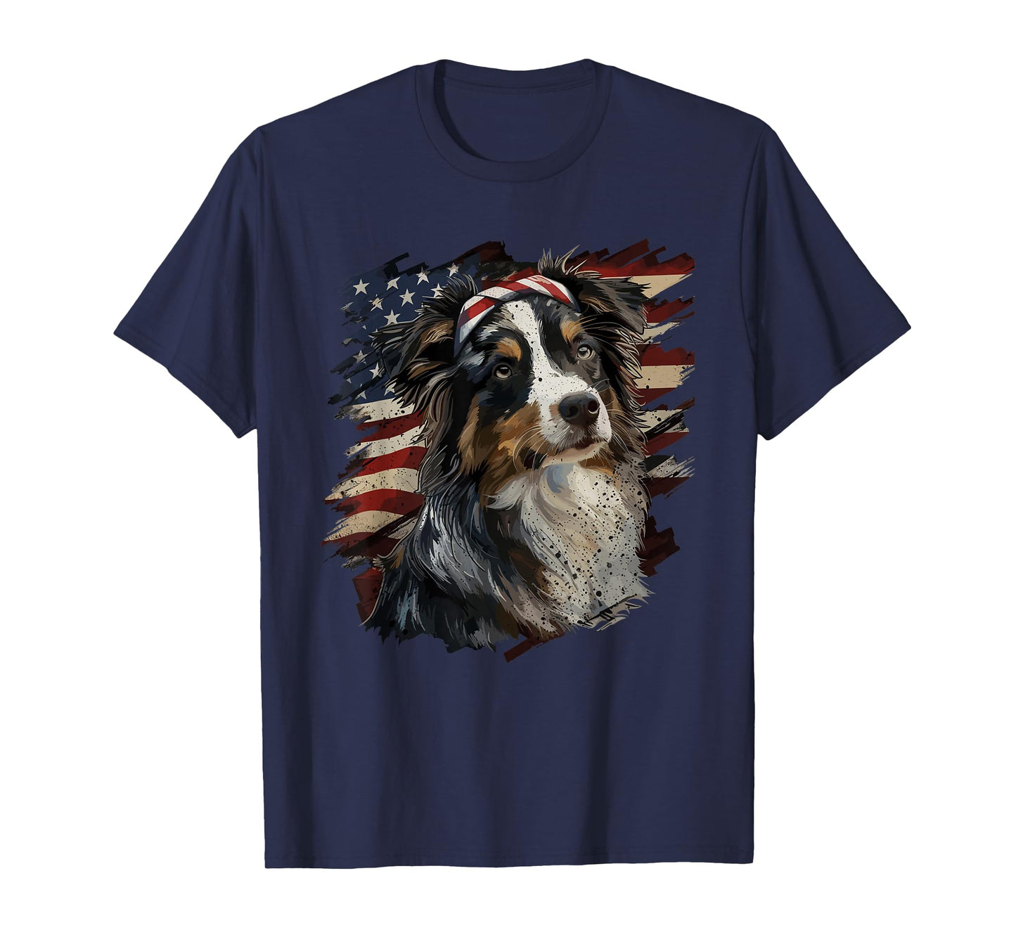 Australian Shepherd Patriotic 4th of July USA American Flag T-Shirt