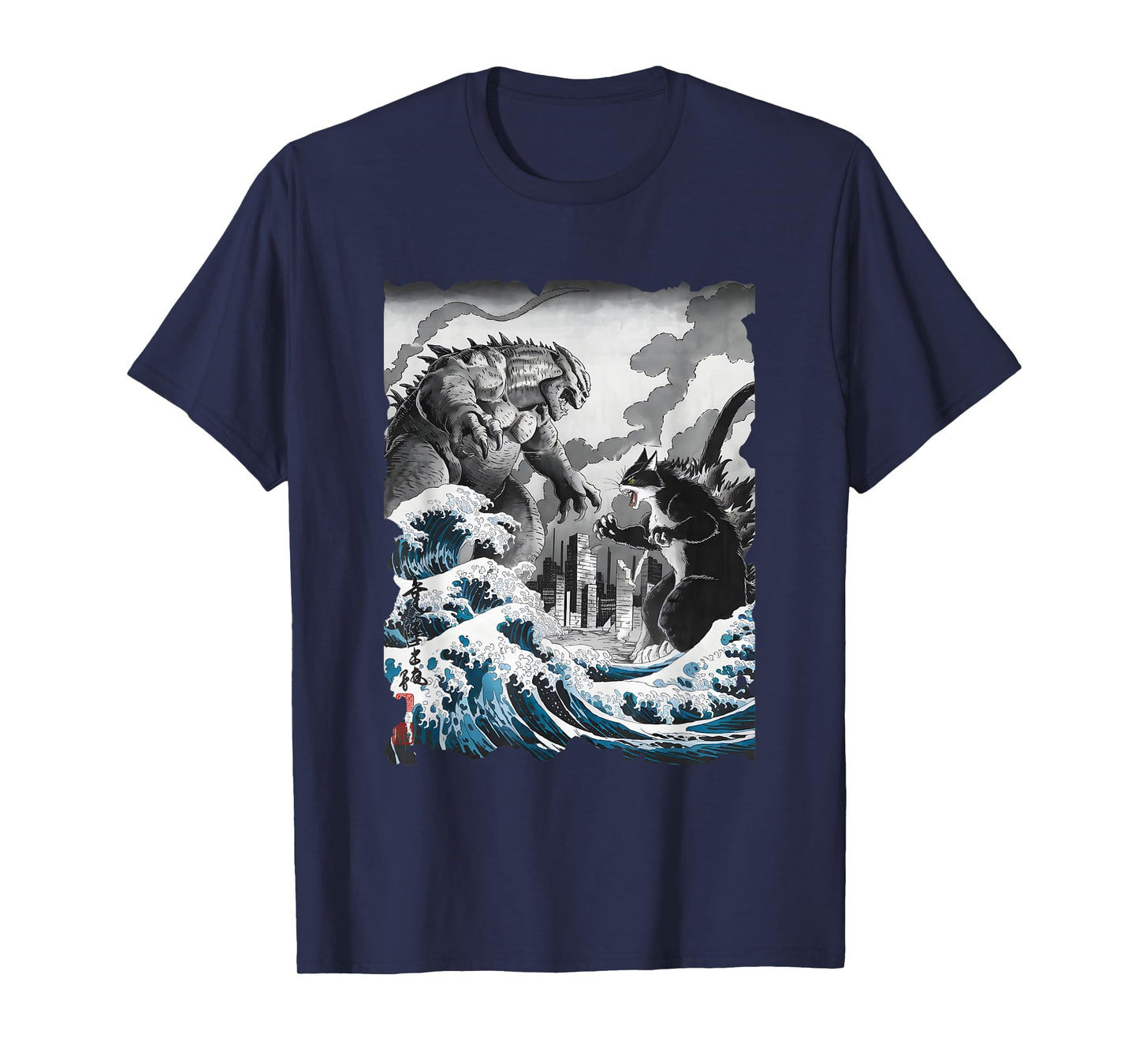 Kaiju Vs. Catzilla Sumi-e - Vintage Kanagawa Japanese Art T-Shirt