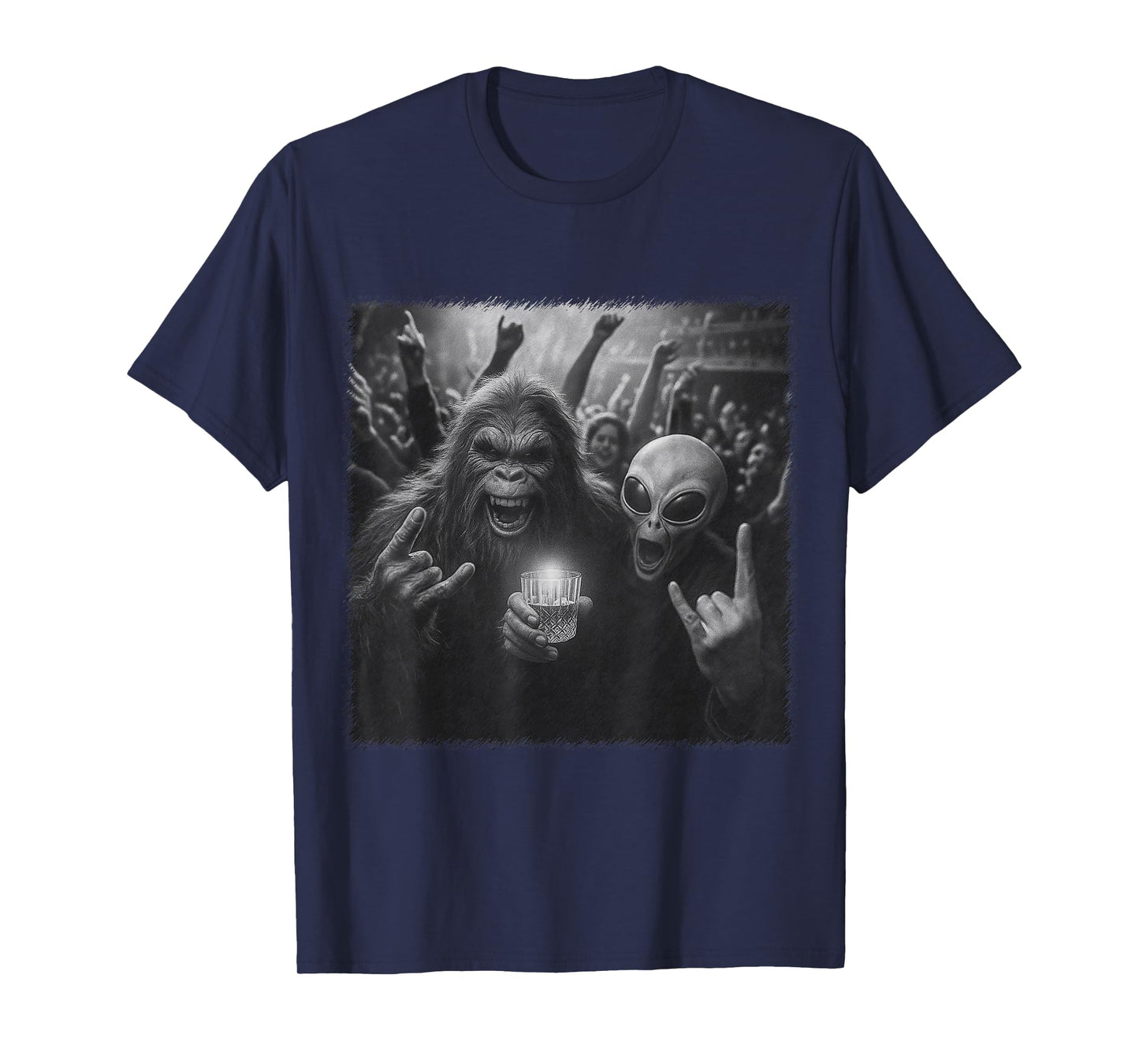 Funny bigfoot and alien party concert rave T-Shirt