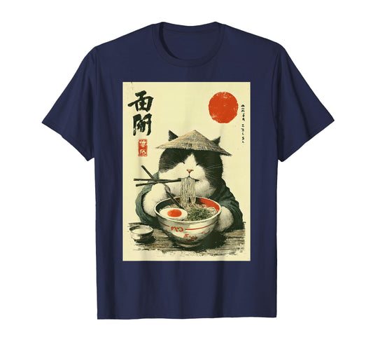 Funny Japanese Ramen Cat Art Kawaii Noodle Lover Anime Style T-Shirt
